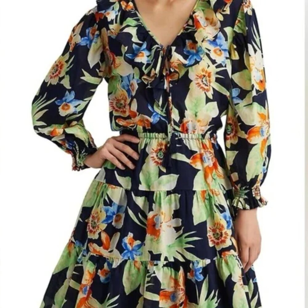 Ralph Lauren Tropical Floral Cotton Voile Dress Size 4 NWT